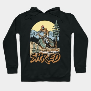Shred! Skeleton  Mountain Biker Skull Bike Rider Outdoors Graphic Hoodie